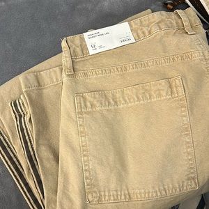 Wide leg flare high rise pants khaki with black side stripes NWT